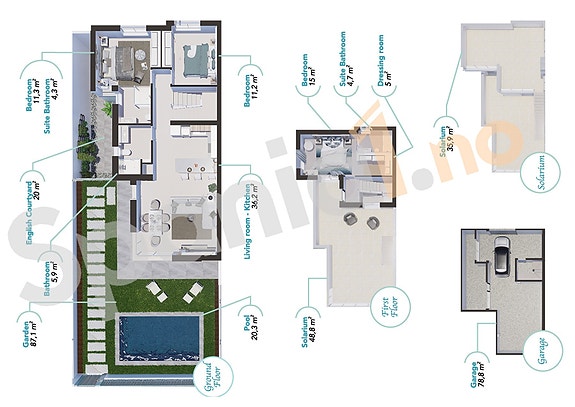 SOLGT! | Flott uteområde med privat basseng | 3 soverom og 2 bad | Garasje og takterrasse