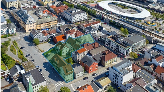 Oversikt av eiendommen i Storgata/Langgaten i Sandnes sentrum