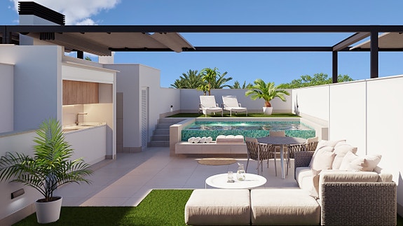 Råflott penthouse | Nydelig takterrasse med pergola, jacuzzi og basseng  | Parkering