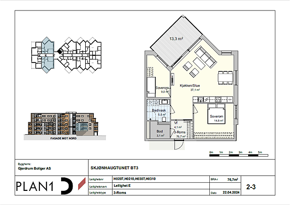 Eiendomsmegler Krogsveen v/ Vegard Gran-Andersen har nå en tre-roms for salg - kontraktsposisjon på Skjønhaugtunet trinn 3.