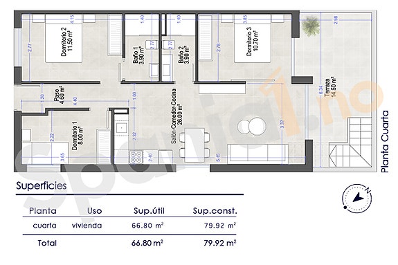 NYHET! Eksklusiv toppleilighet med privat takterrasse på 72 m - Kun 750 m fra stranden - 3 soverom og 2 bad