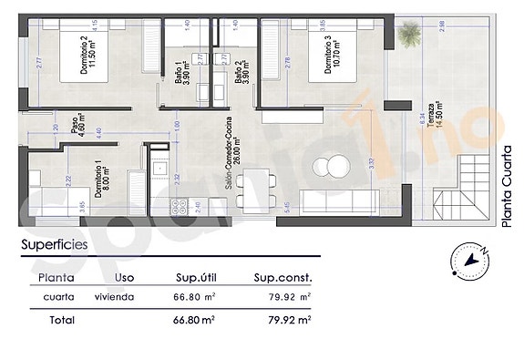 NYHET! Nydelig toppleilighet med privat takterrasse på 72 m - Kun 750 m fra stranden - 3 soverom og 2 bad