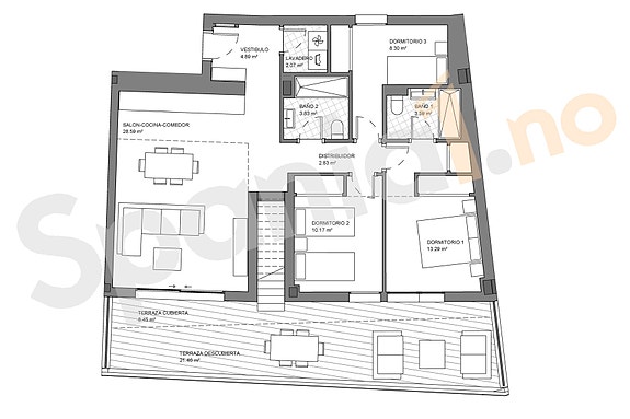 Eksklusiv penthouse med 3 soverom og stor solrik takterrasse 90 m² - Parkering og bod