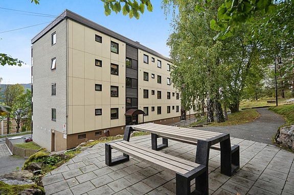 Flotte fellesarealer i bakgården.