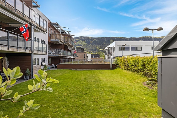 Trivelige grøntområder på borettslagets eiendom.