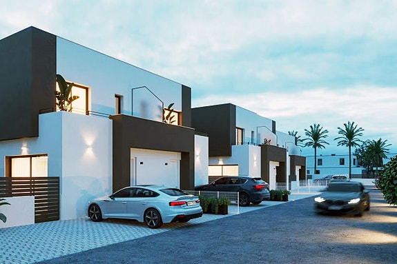 Nye moderne rekkehus kun 500 meter fra stranden i La Marina - 3 soverom, takterrasse og fellesbasseng