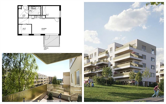 Videresalg av leilighet | 3-roms hjørneleilighet med nordøstvendt balkong. Garasjeplass medfølger. Estimert ferdig juni 2026.