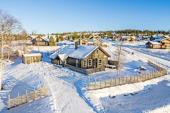 Trivelig og innholdsrik familiehytte med pent opparbeidet naturtomt med flere biloppstillingsplasser, redskapsbod og sportsbod samt omkransende skigard.