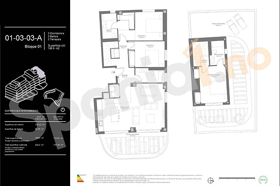 Penthouse-leilighet med 3 soverom og 2 bad | Terrasse på 82 m2 | Nærhet til strand | Vakre fellesområder