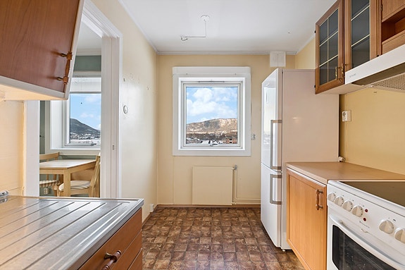 Kjøkken har spiseplass