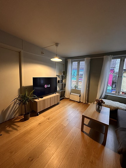 Stue med Smart TV og Tv benk