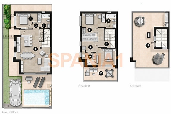 Luksuriøs villa over to plan | Høye kvaliteter | 3 soverom og 3 bad | Privat svømmebasseng | Takterrasse | Parkering