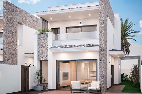 Stilren villa nær stranden med gode utearealer, privat basseng og takterrasse - 3 soverom og 3 bad