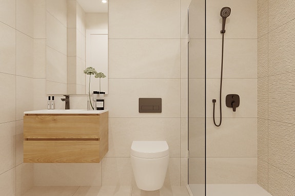 Nybygg!  Leilighet på bakkeplan med 3 soverom, privat hage og felles basseng - Nær sjø og sentrum