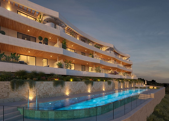 Nybygg! Penthouse med nydelig havutsikt | Terrasse og takterrasse ca. 51 m² | Fellesområde med basseng