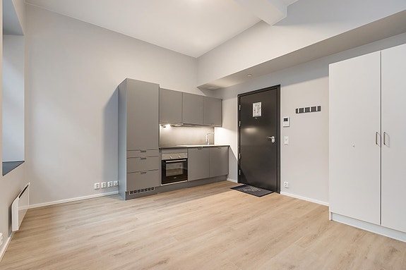 Kjøleskap, komfyr, oppvaskemaskin og klesskap medfølger