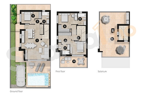 Nøkkelferdig villa med privat basseng og solrik takterrasse - 3 soverom og 3 bad - Parkering på tomt