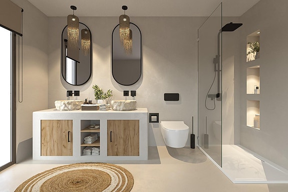 Nøkkelferdig! Ny ibiza-inspirert villa med 4 soverom - Stort uteområde med privat basseng - Parkering