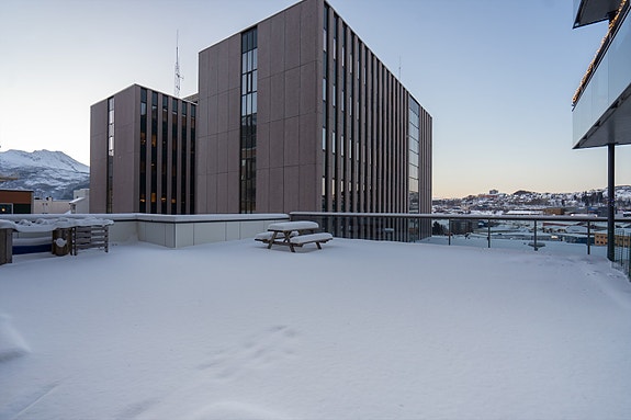 Felles takterrasse har rikelig med plass for kos og hygge.