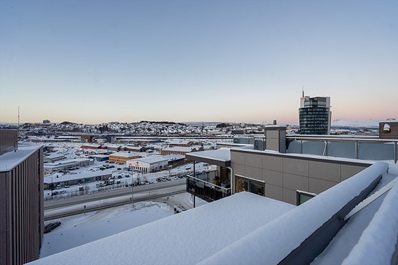 Utsikt fra felles takterrasse.