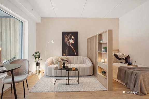 Velkommen til Jessheim Park K0302! (Skillevegg illustrert og vegg farget med AI)