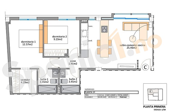 Ny leilighet nær strandem | Fellesområde med basseng | 2 soverom og 2 bad