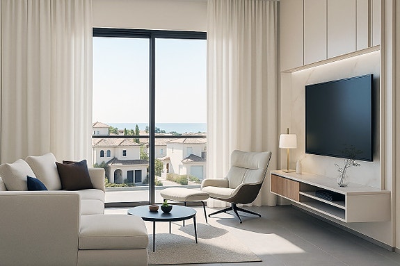 Ny leilighet nær strandem | Fellesområde med basseng | 2 soverom og 2 bad