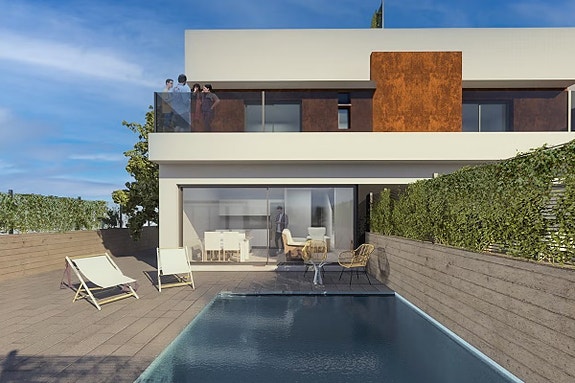 Siste ledige! 150 meter til stranden | Rekkehus med 3 soverom og 3 bad  | Uteplass med eget basseng  | Takterrasse 35m2