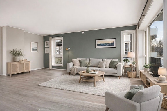 Velkommen til Bratthaugråsa 9D! Foto: Viking Media v/ Marius Hoddevik. (KI generert som illustrasjon)