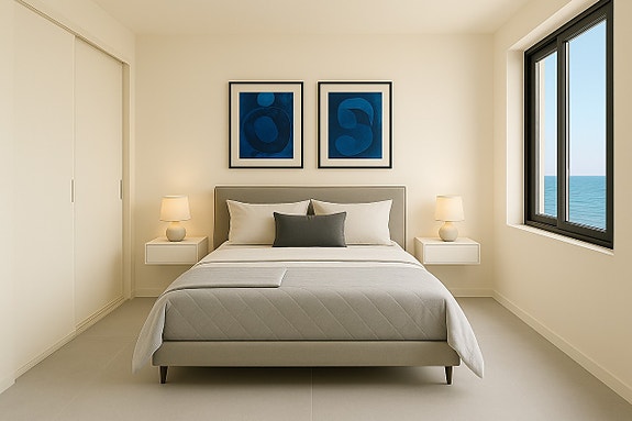 Ny leilighet nær strandem | Fellesområde med basseng | 2 soverom og 2 bad