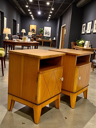 2Identiske retro nattbord i almfinér-nylig renoverte ! GRATIS FRAKT !