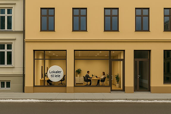 Dette er en illustrasjon av fasaden laget med AI