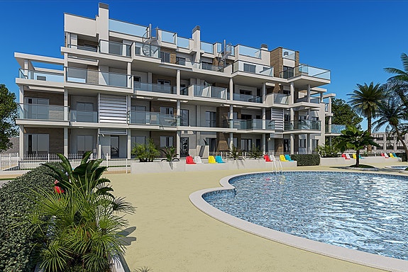 Nybygg | Første linje mot strand | Havutsikt | Terrasse og felles basseng