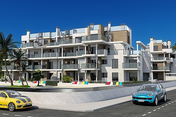 Nybygg | Første linje mot strand | Havutsikt | Terrasse og felles basseng