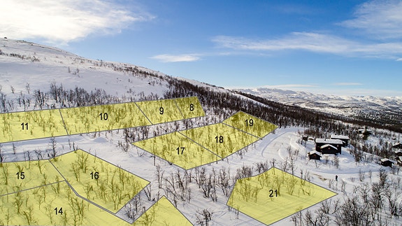 Deler av området, omtrentlige tomteinndelinger