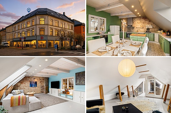 Velkommen til en meget spennende toppleilighet som går over to etasjer - 125 m² med stil, sjarm og god standard. Fotograf: Karl Filip Kronstad.