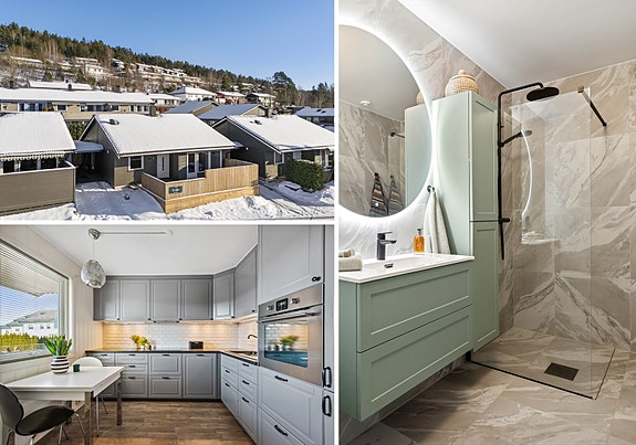 Velkommen til Porfyrsvingen 40 - en tiltalende kjedet enebolig med ettertraktet og vestvendt beliggenhet i solrike og rolige omgivelser.