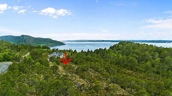 Velkommen til Våberghatten - en stor og flott tomt med mulighet for å realisere hyttedrømmen i vakre omgivelser! (Pilen markerer ca. hvor tomten er) Foto: Interiørfoto v/ Haukdal.