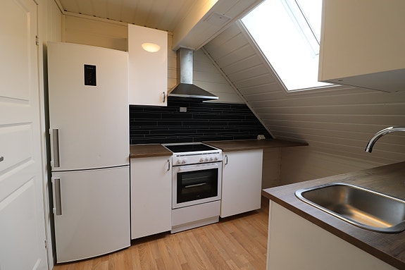 Kjøkken med kombiskap(kjøl/frys) og komfyr