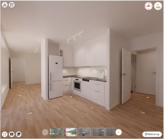 Nye Løxatorget! Her selges en av få enheter. Åpen og luftig leilighet. Bildet er en illustrasjon av leiligheten