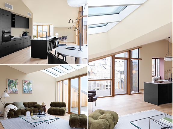 Eksklusiv toppleilighet med unik design og solrike terrasser.