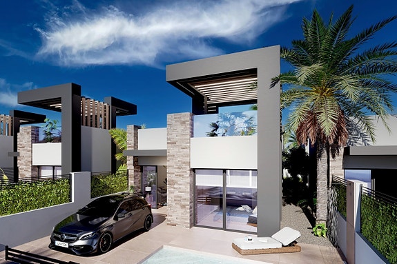 Moderne villa på et plan | Stor uteplass og takterrasse | 3 soverom og 2 bad