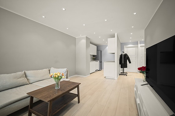 Perfekt samspill mellom stue og kjøkken.