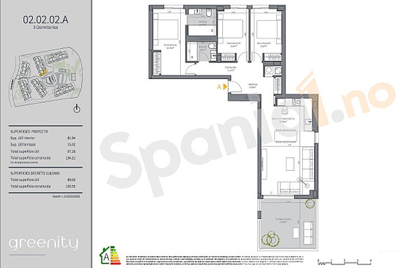 Plantegning leilighet med 3 soverom