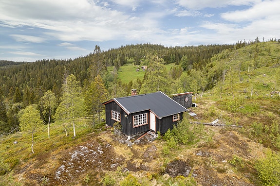 Velkommen til Marit Bjørgens vei 550 - en fritidsbolig med mye potensiale beliggende i naturskjønne omgivelser. (Foto: Eivind Mølnå)