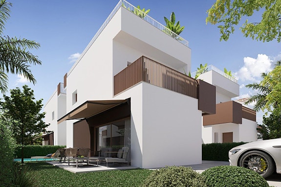 Ny villa med 3 soverom, takterrasse og privat basseng - 500 meter fra stranden