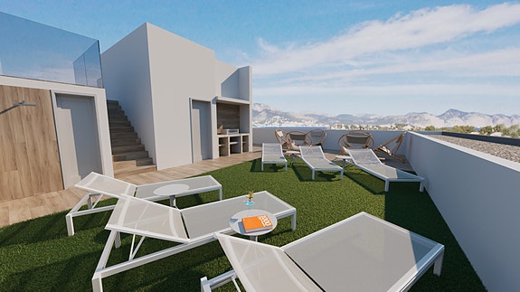 Toppetasje med 2 soverom - 100 meter fra stranden og felles takterrasse med basseng