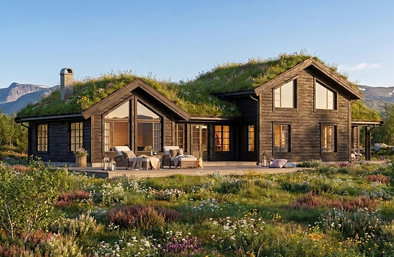 Innholdsrik familiehytte i naturskjønne omgivelser. Utsiktstomt i flott fjellterreng, gode solforhold, helårs turområde.
