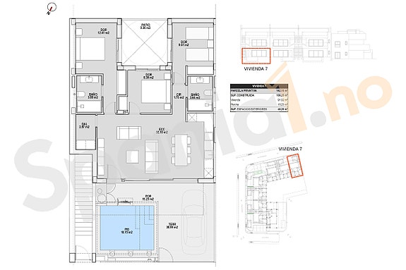 Romslig bungalow med 3 soverom | Privat hage med basseng | Sentral beliggenhet