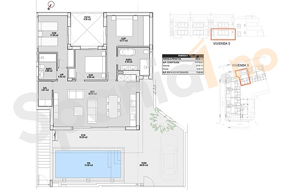 Bungalow med 3 soverom | Terrasse 78m2 med stort basseng | Sentral beliggenhet